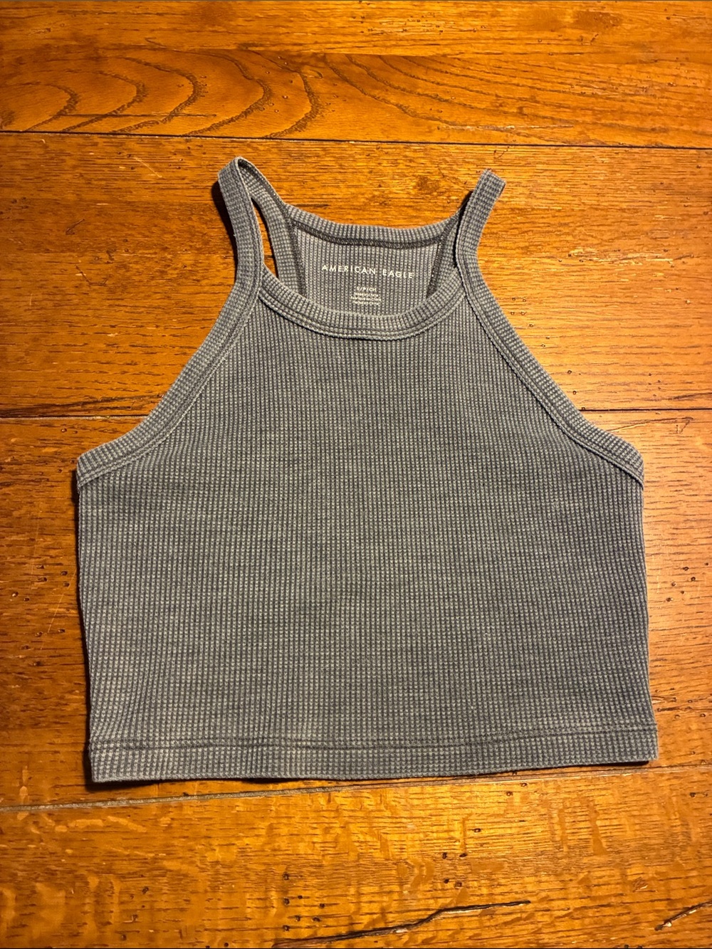 American Eagle Outfitters Charcoal Ribbed High-Neck Crop Tank